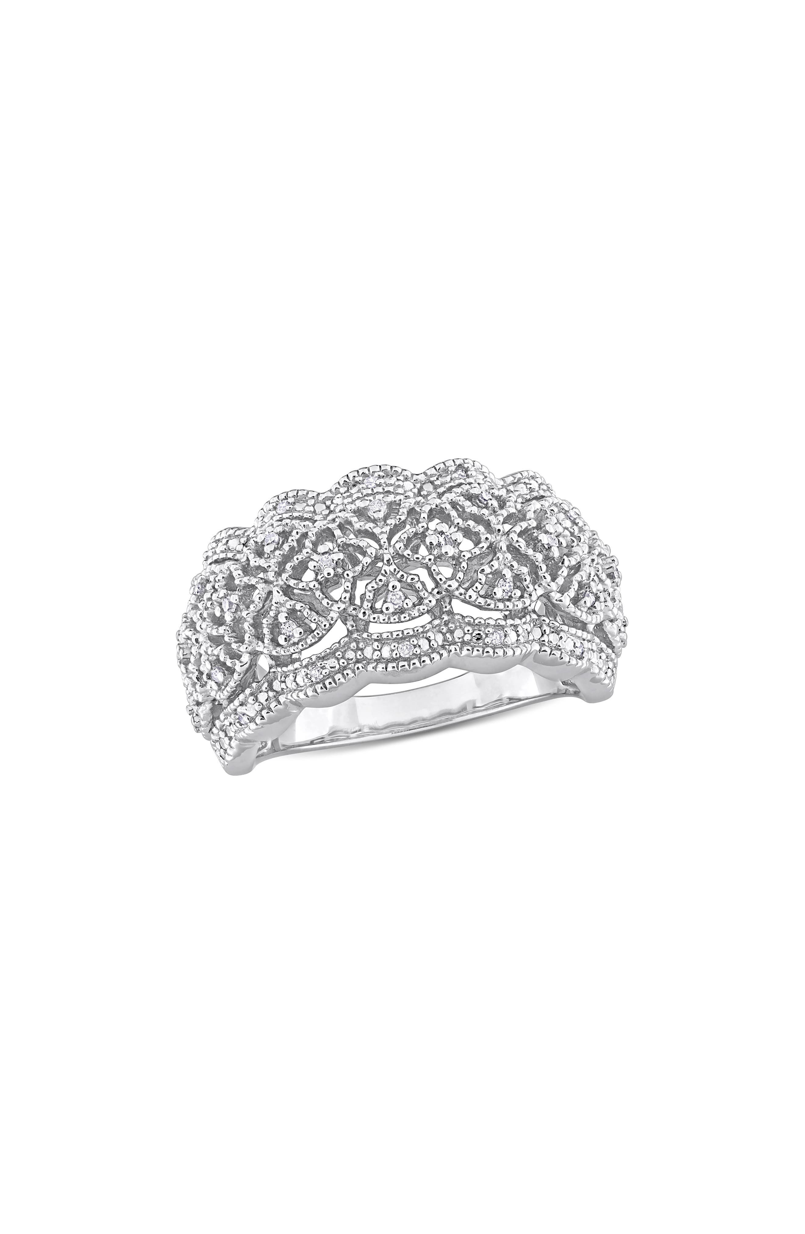 DELMAR Sterling Silver Diamond Lace Band Ring - 0.018ct