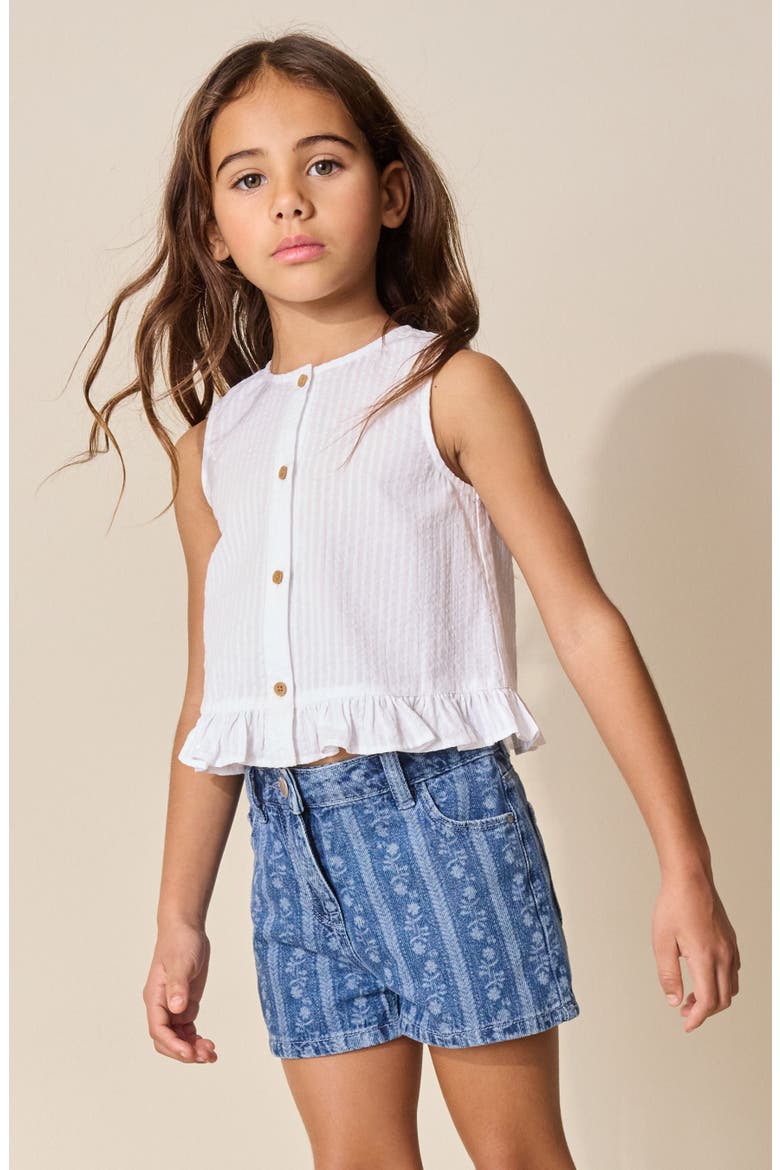 Kids' Floral Stripe Denim Shorts, Alternate, color, BLUE