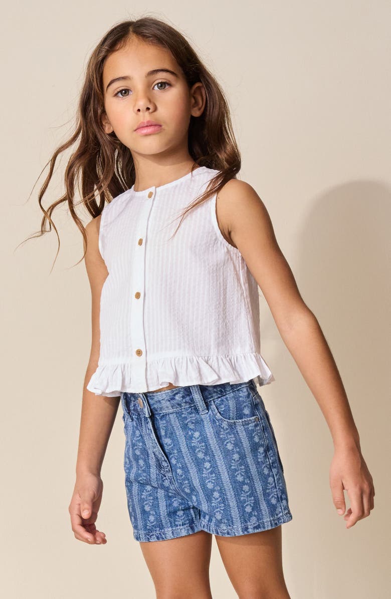 NEXT Kids' Floral Stripe Denim Shorts, Alternate, color, Blue