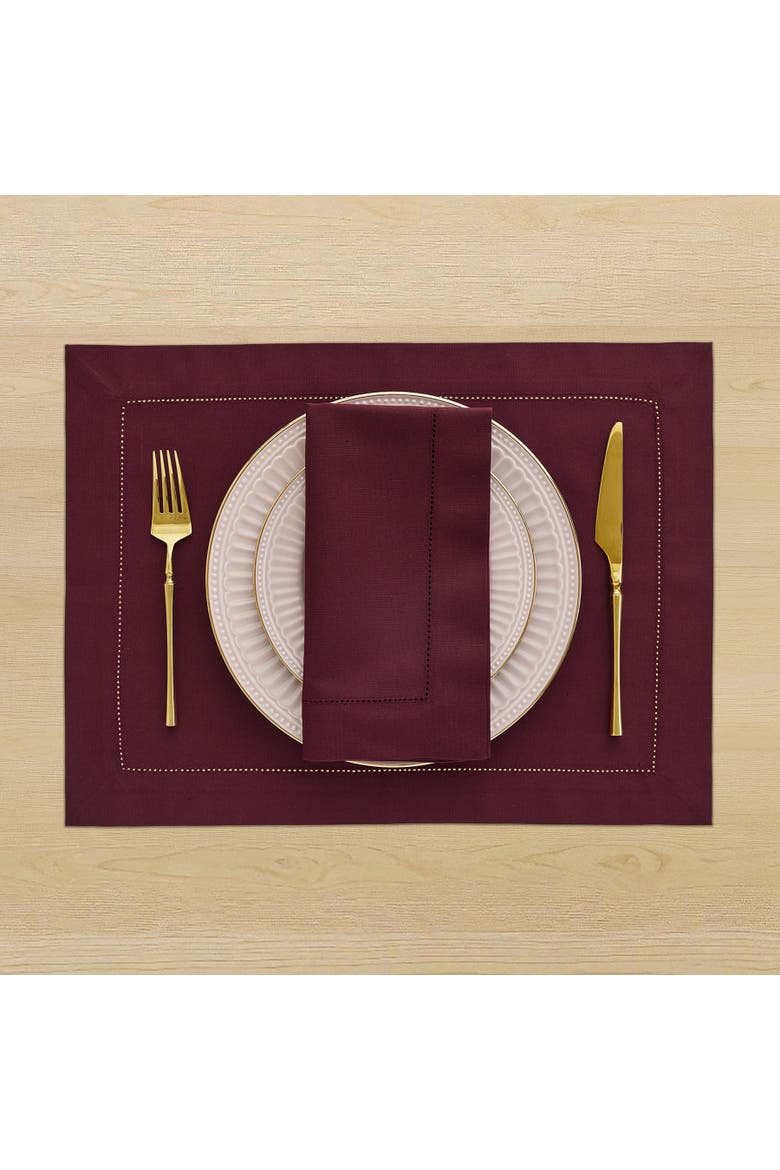 Cotton Linen Hemstitch Dinner Napkins Set of 4, 20 x 20", Alternate, color, Wine