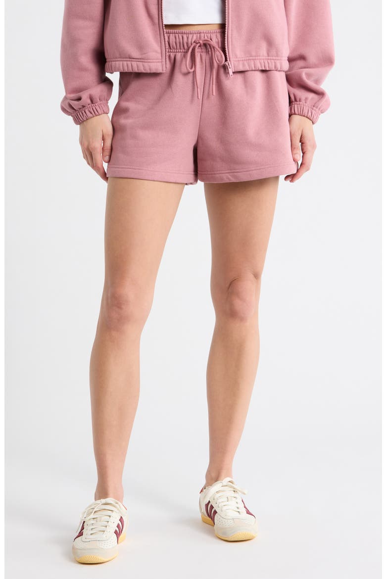Feather Fleece Shorts, Main, color, PINK NOSTALGIA