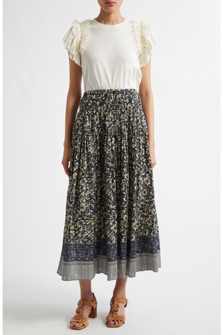 Avia Drawstring Waist Cotton Blend Maxi Skirt, Alternate, color, RAVEN