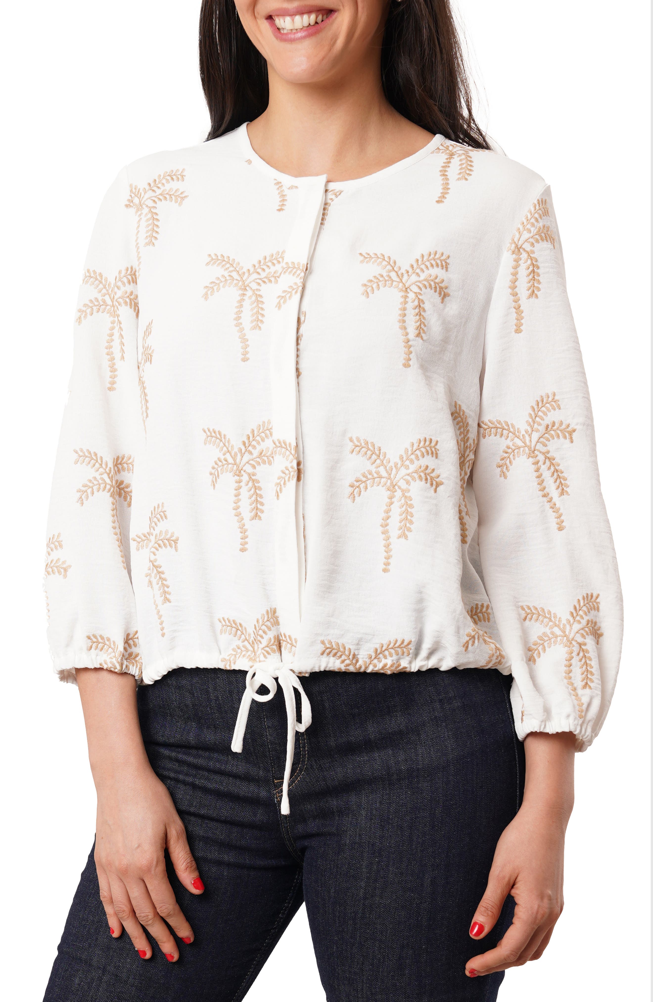 SUNNY LEIGH Palm Tree Embroidered Top