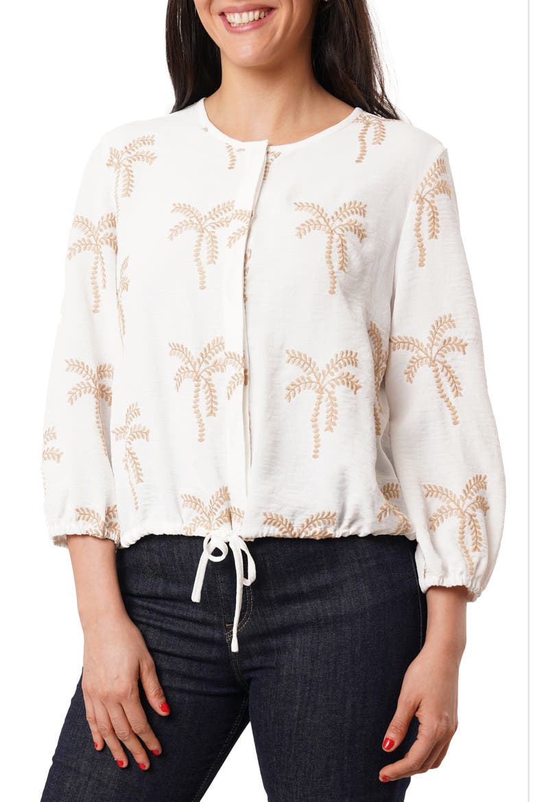 Palm Tree Embroidered Top, Main, color, WHITE / KHAKI