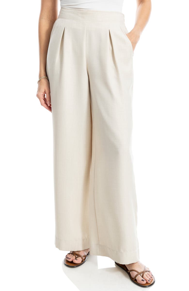 MAX STUDIO Soft Pleat Pull-On Trousers, Main, color, Heather Oatmeal