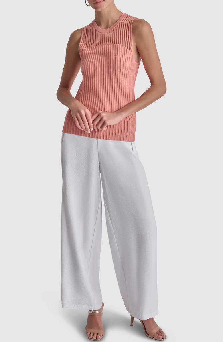 DKNY Stripe Sheer Yoke Sleeveless Sweater, Alternate, color, Summer Rouge