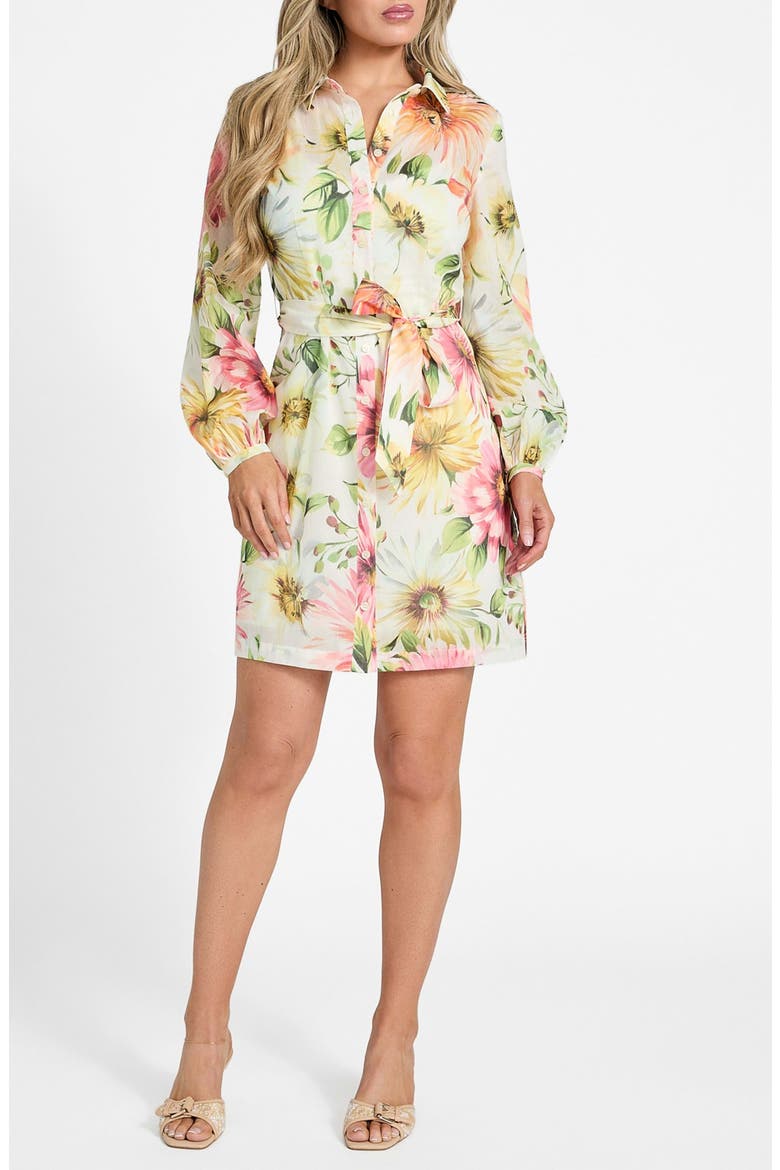 Faith Floral Print Tie Waist Shirtdress, Main, color, PAINTED DAISIES PRINT