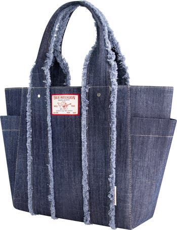 Frayed Handle Solid Denim Tote