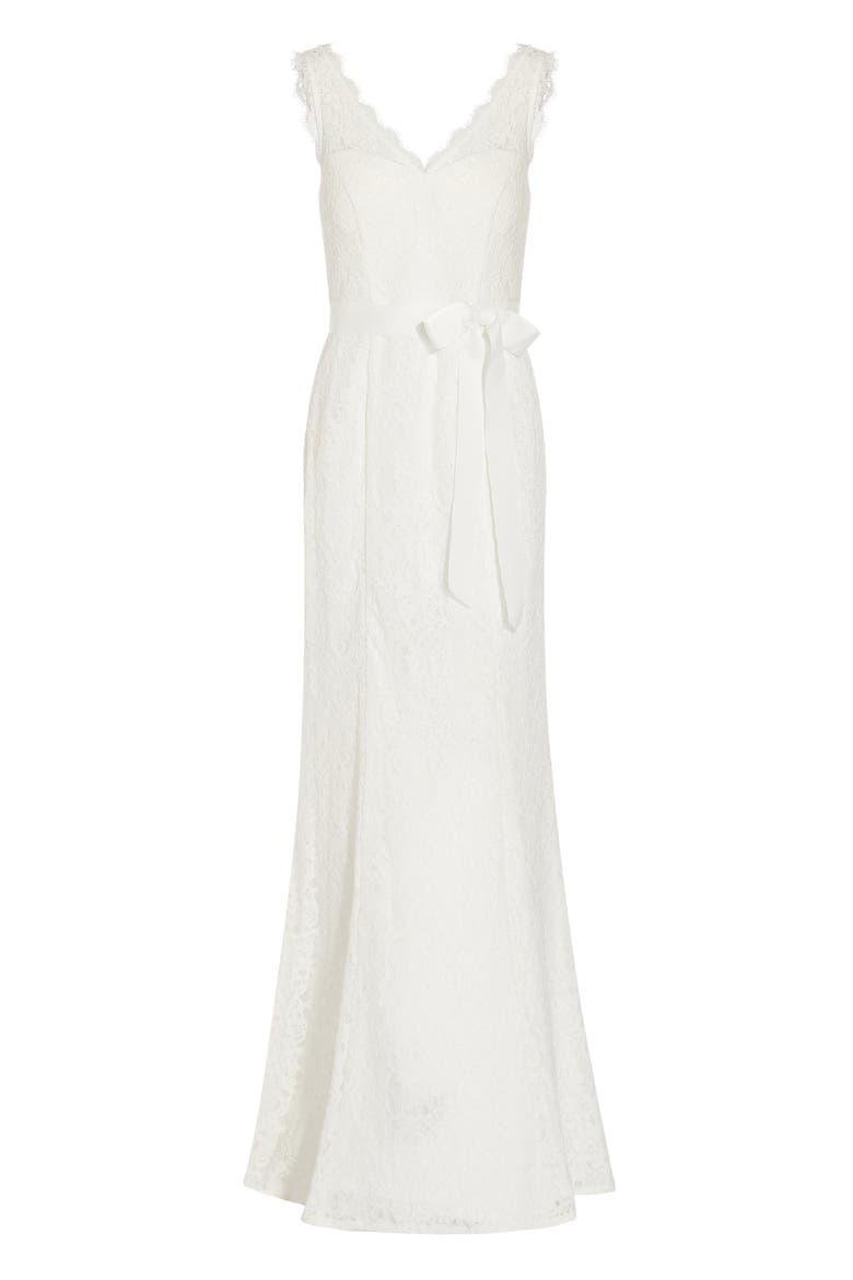 Sleeveless Lace Overlay Illusion Gown, Alternate, color, IVORY