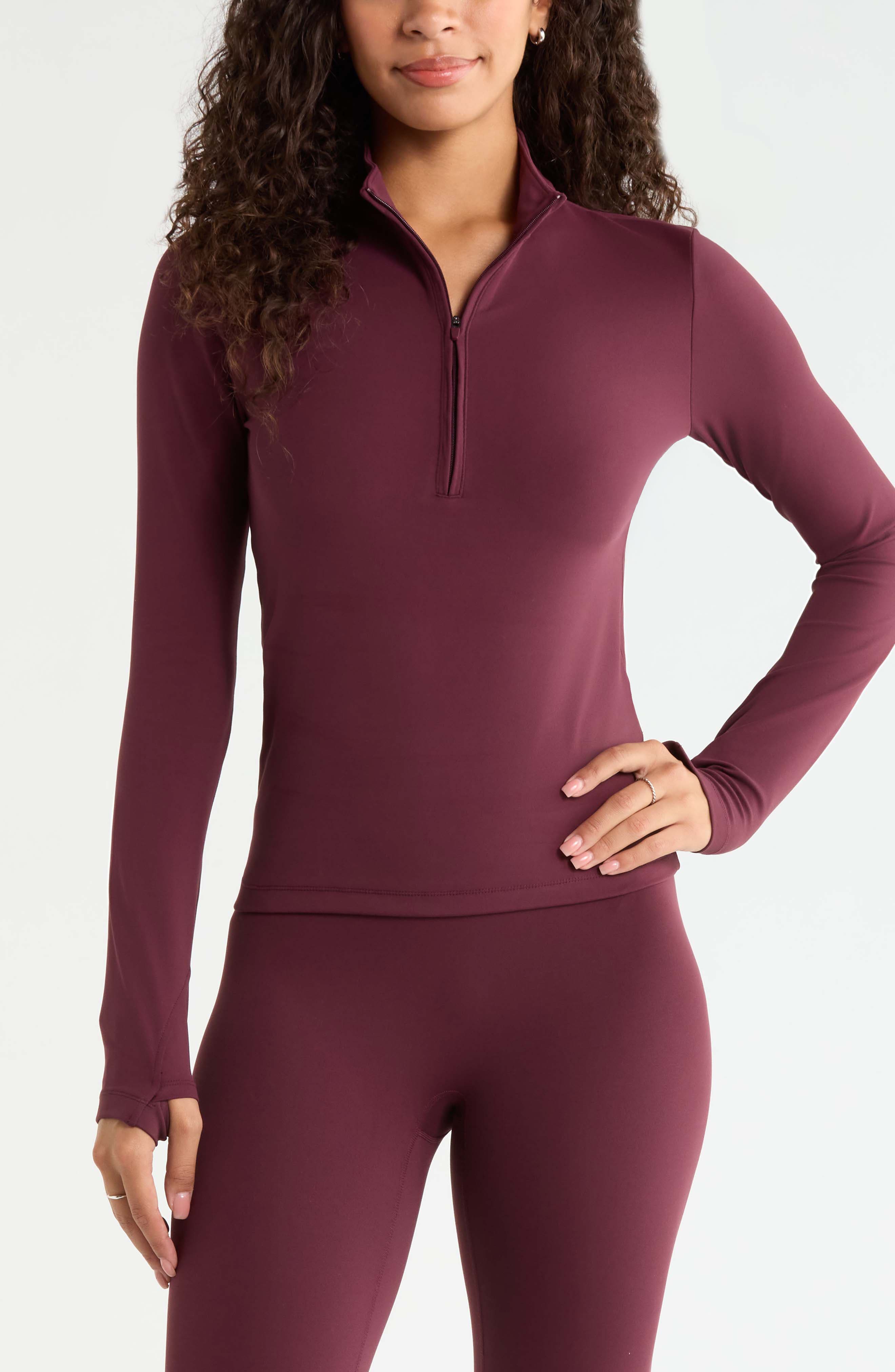 Zella Zen Half Zip Pullover In Burgundy