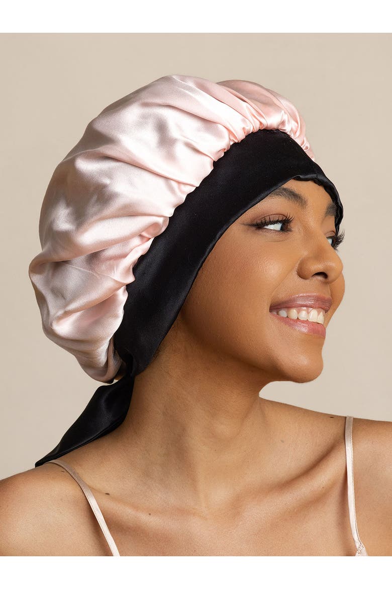 Women's Silk Casual Bonnet with Long Ribbons, Main, color, Pink