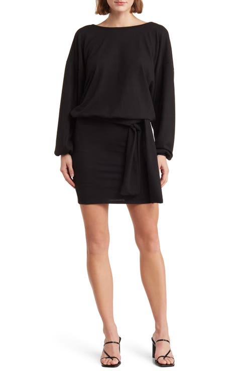 Belted Long Sleeve Drop Waist Dress