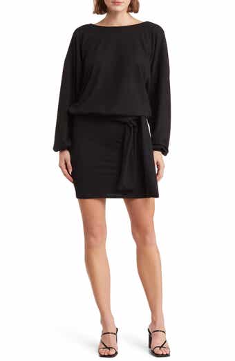 Belted Long Sleeve Drop Waist Dress