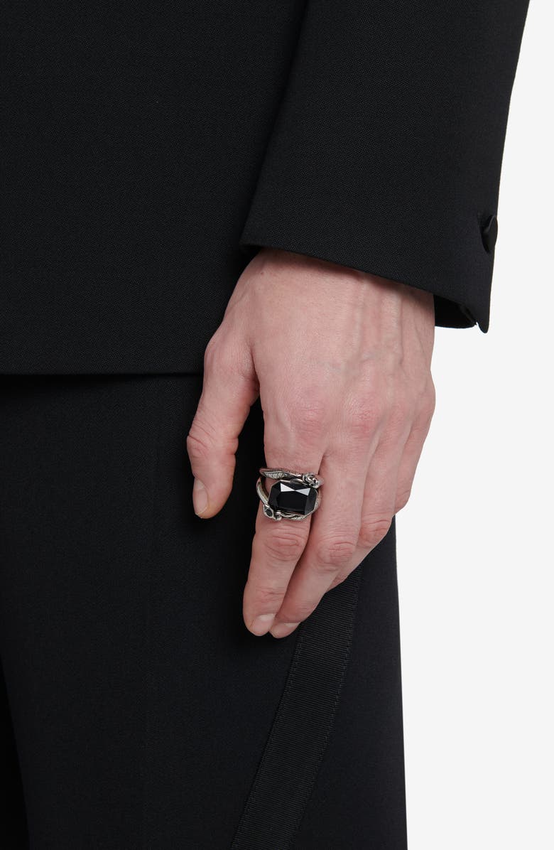 McQueen Men's Snake & Skull Crystal Ring, Alternate, color, 