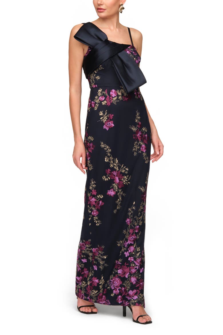 Piper Bow Embroidered Evening Gown, Alternate, color, MAGENTA/ NAVY
