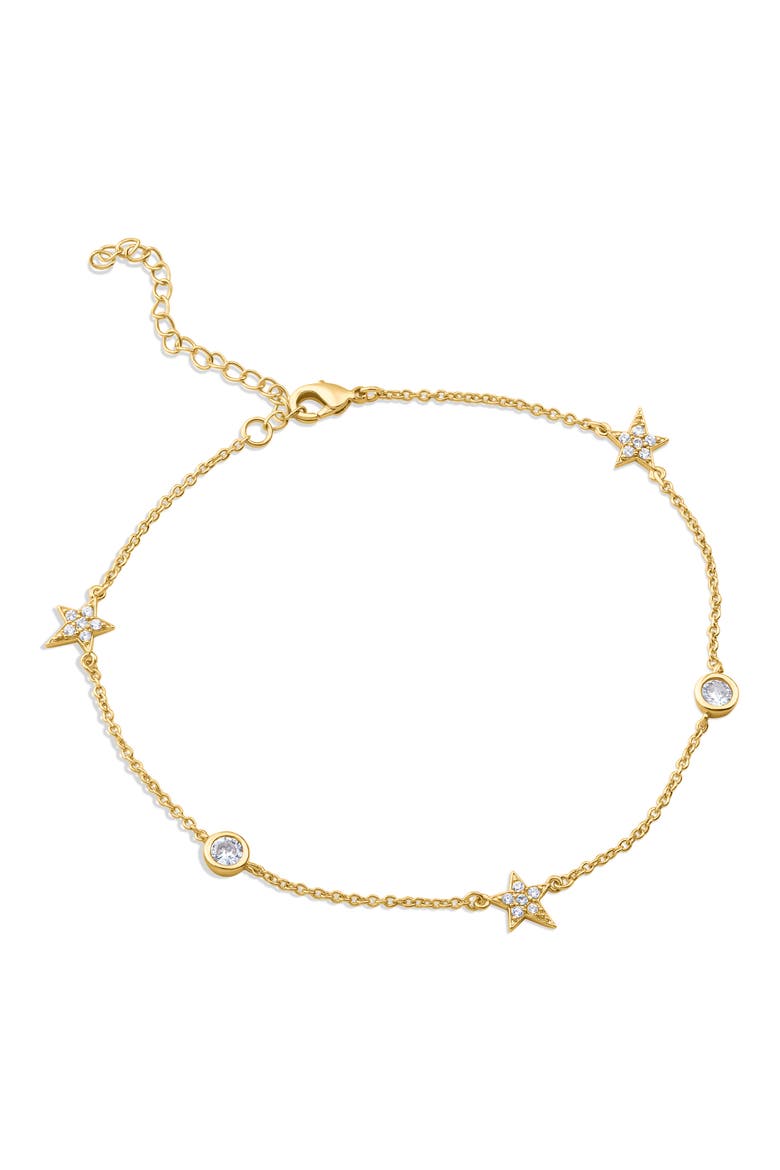 14K Gold Plated Pave Star Bezel CZ Anklet, Main, color, CLEAR-GOLD