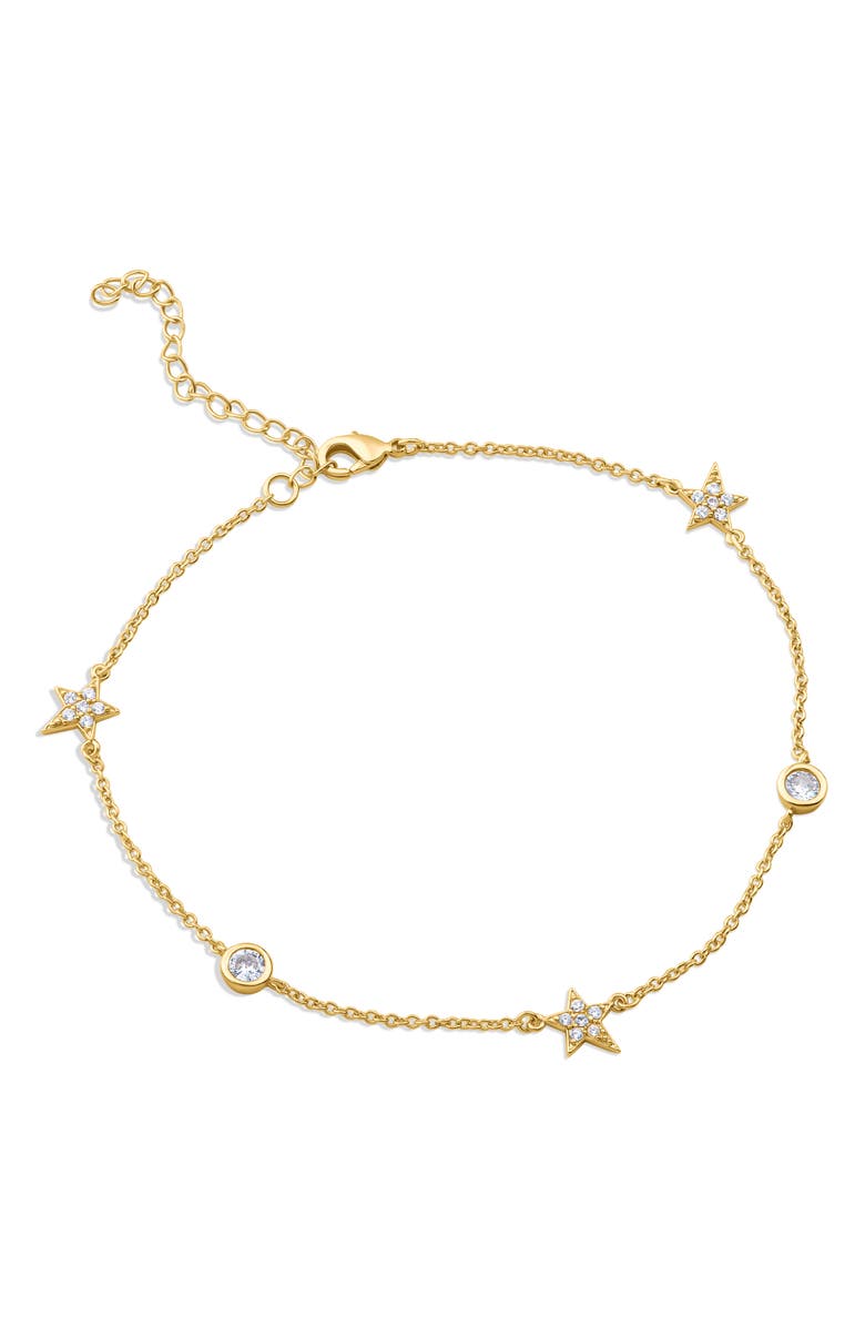 CZ by Kenneth Jay Lane 14K Gold Plated Pave Star Bezel CZ Anklet, Main, color, Clear-Gold