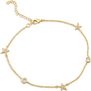 CZ by Kenneth Jay Lane 14K Gold Plated Pave Star Bezel CZ Anklet