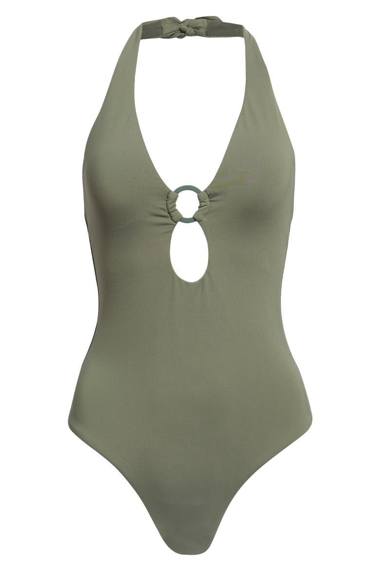 Keyhole Halter One-Piece Swimsuit, Alternate, color, KHAKI