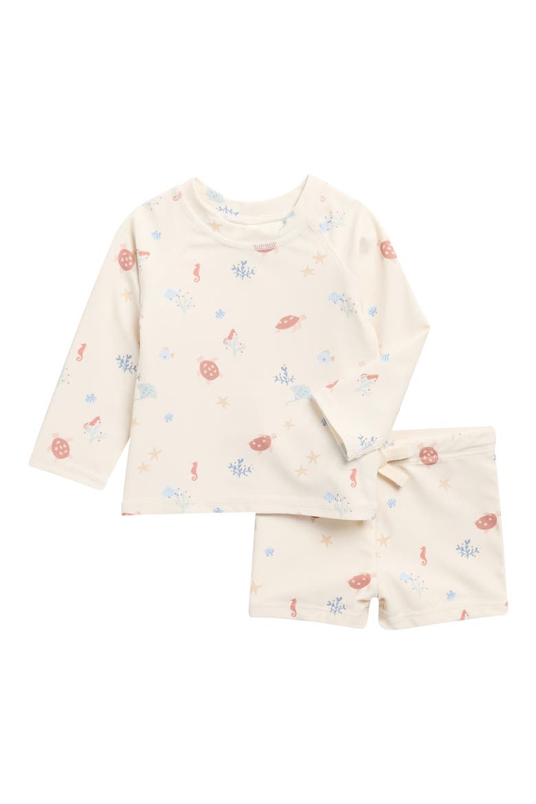 Kids" Aquatic Long Sleeve Two-Piece Rashguard Swimsuit, Main, color, NATURAL