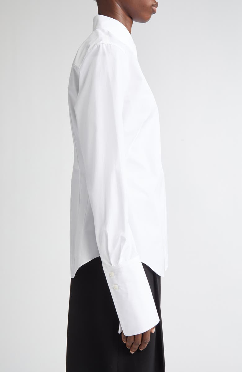 Lafayette 148 New York Fitted Organic Cotton Poplin Button-Up Shirt, Alternate, color, White