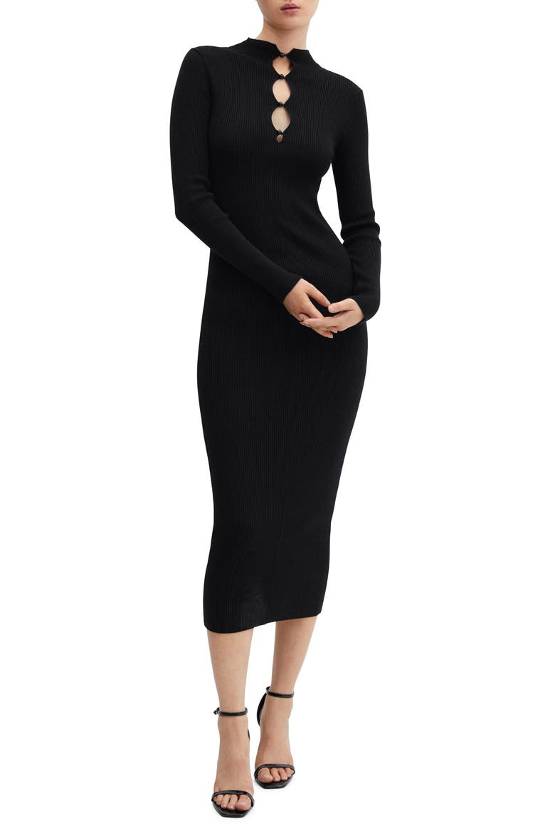 Long Sleeve Rib Midi Sweater Dress, Main, color, BLACK