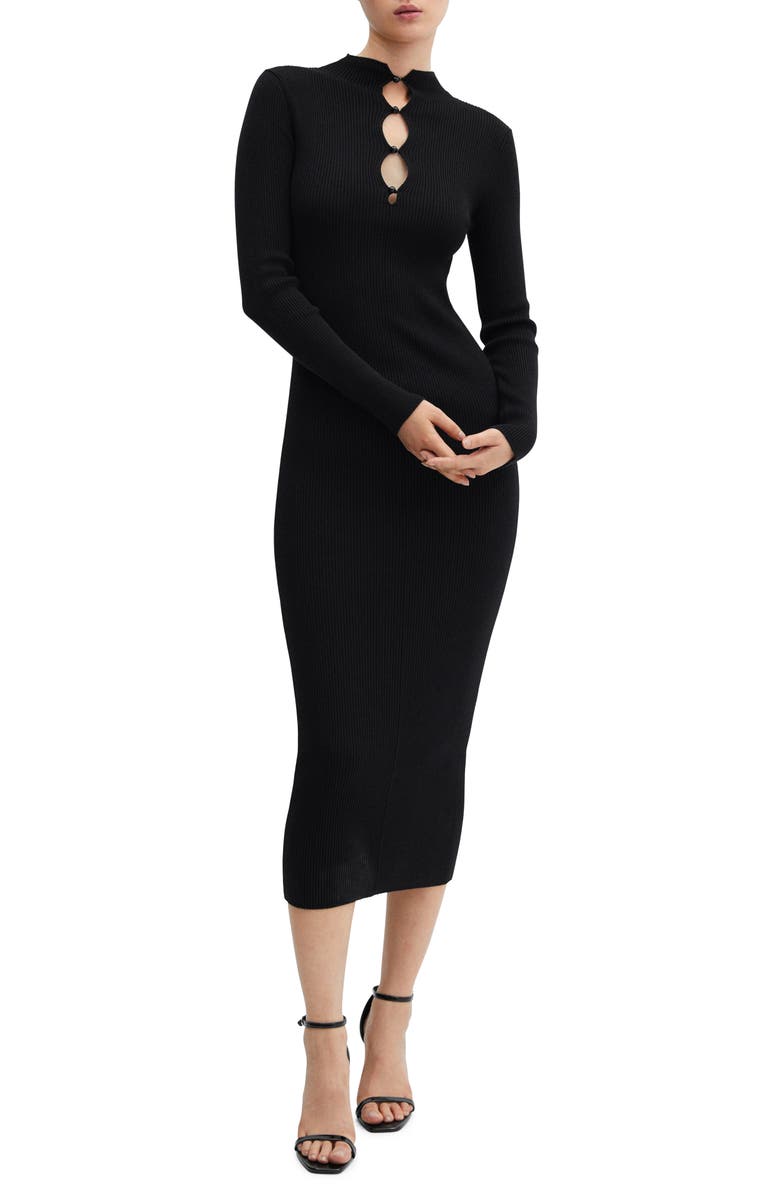 MANGO Long Sleeve Rib Midi Sweater Dress, Main, color,