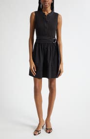 Ramy Brook Orla Belted Sleeveless Mixed Media Minidress