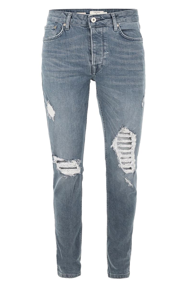 Topman Extreme Rip Stretch Jeans, Alternate, color, 