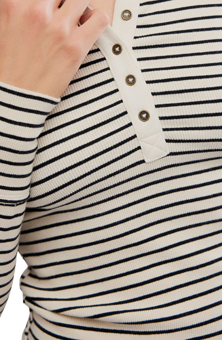 Free People Lake Stripe Rib Henley, Alternate, color, Tea Combo
