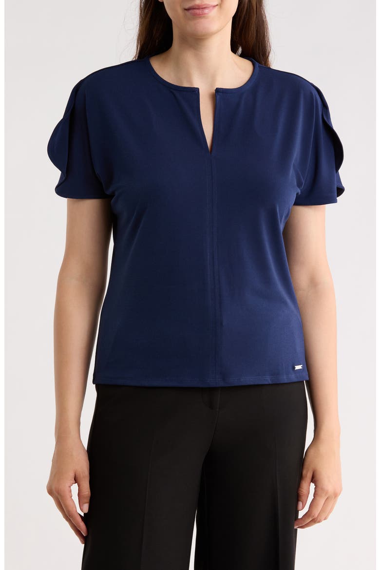 Keyhole Flutter Sleeve Jersey Top, Main, color, NAVY