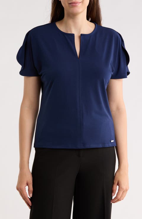 Keyhole Flutter Sleeve Jersey Top