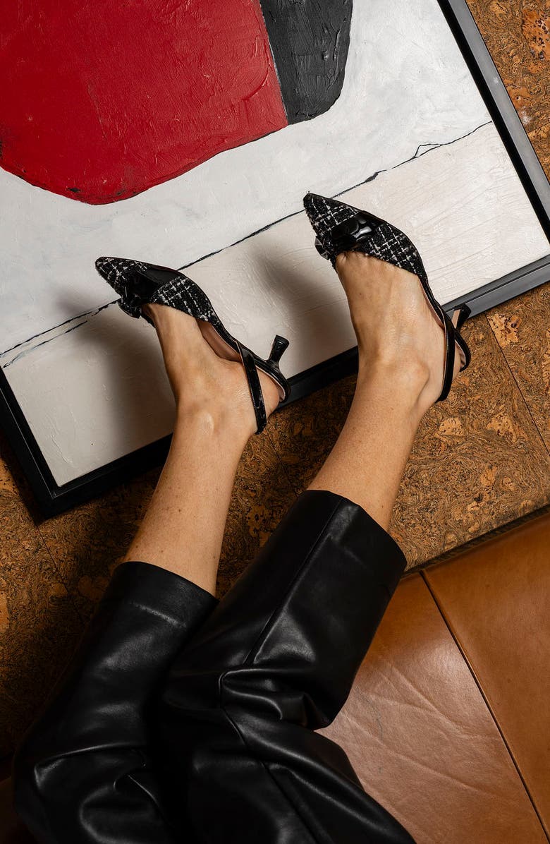 patricia green Paris Bow Slingback Pointed Toe Kitten Heel Pump, Alternate, color, Black Tweed