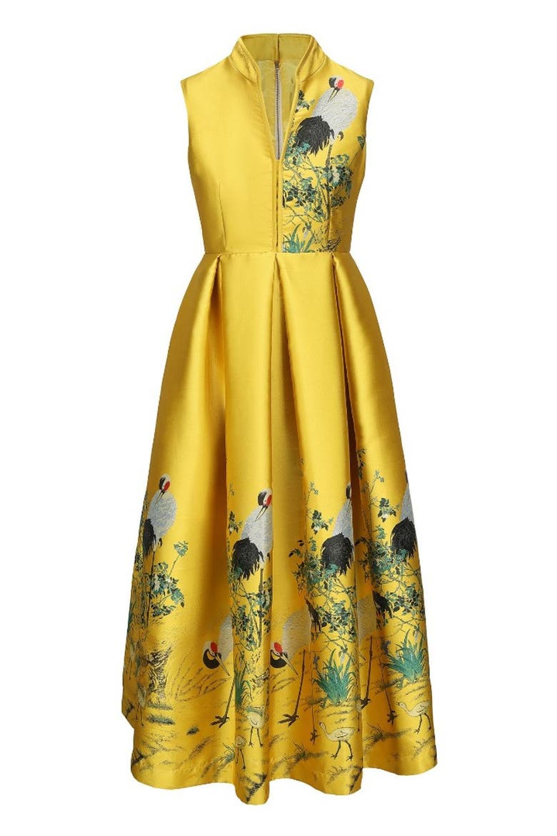 Royal Crane Dress, Main, color, Yellow