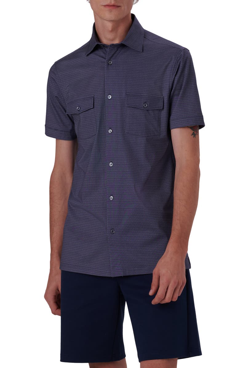 Bugatchi OoohCotton<sup>®</sup> Medallion Print Short Sleeve Button-Up Shirt, Main, color, 