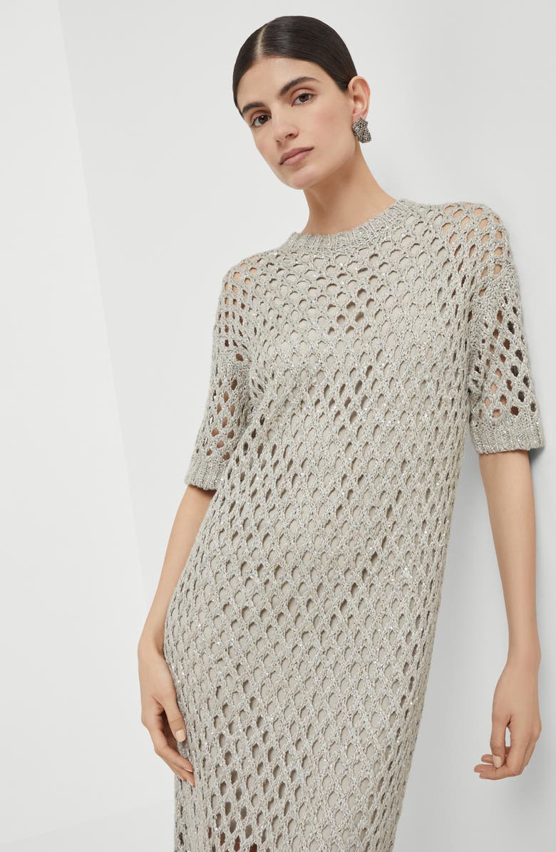 Brunello Cucinelli Dazzling net dress, Alternate, color, Cool Beige