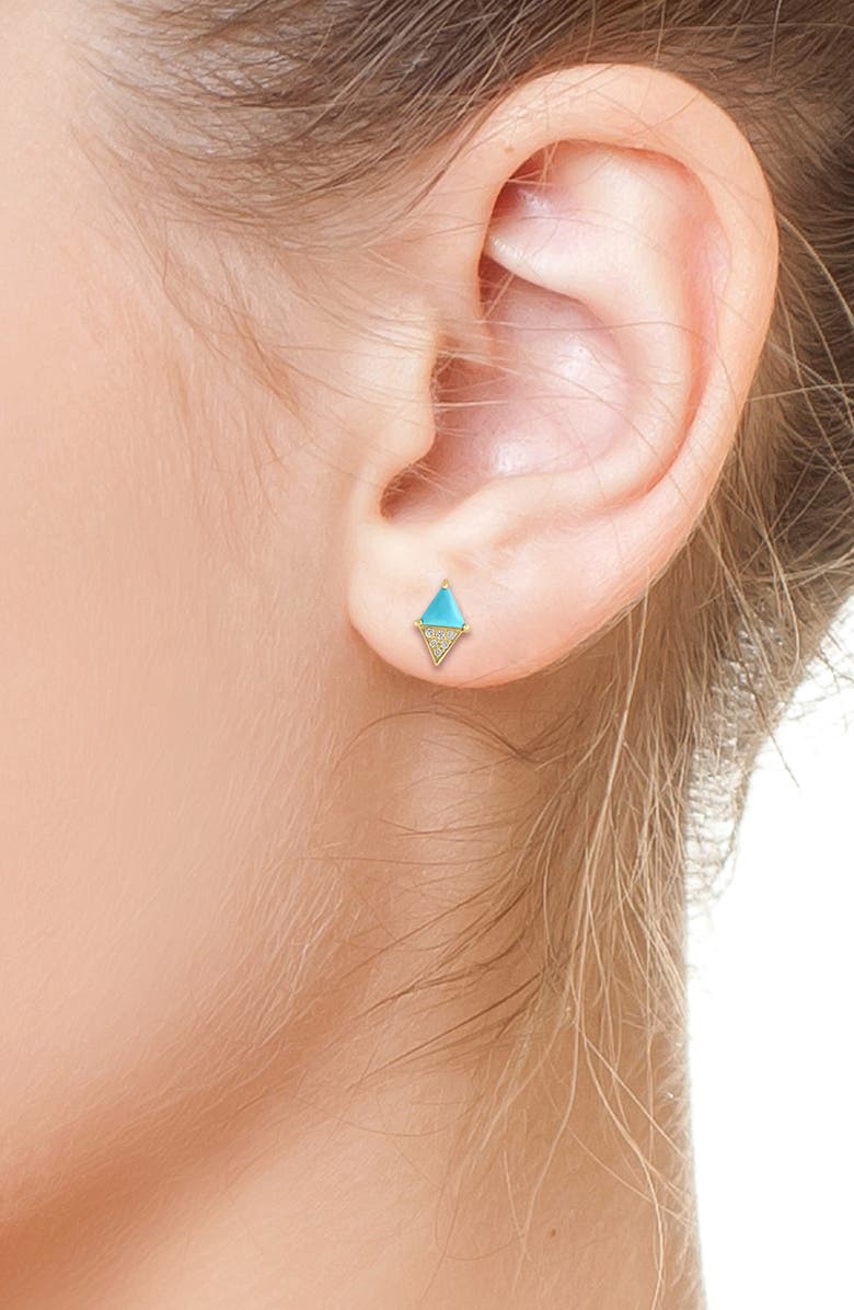 EFFY 14K Gold Diamond & Turquoise Stud Earrings, Alternate, color, Blue