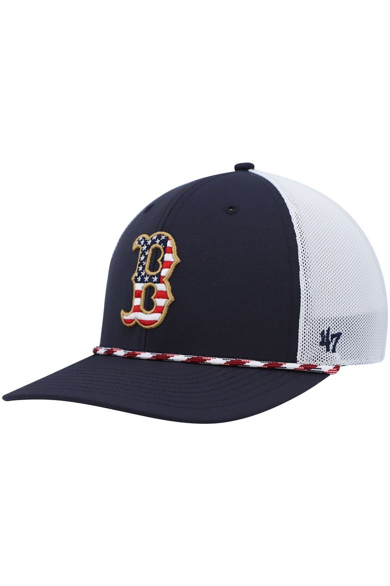 Men's '47 Navy/White Boston Red Sox Flag Fill Trucker Snapback Hat, Main, color, Navy