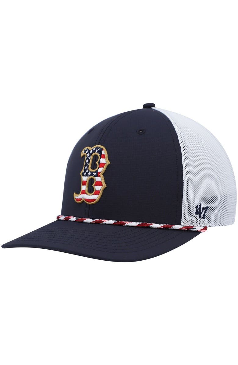 '47 Men's '47 Navy/White Boston Red Sox Flag Fill Trucker Snapback Hat, Main, color,
