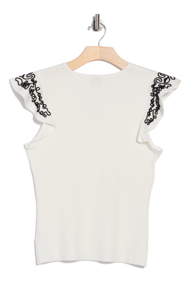 V-Neck Ruffle Sleeve Top, Alternate, color, WHITE STAR/ BLACK
