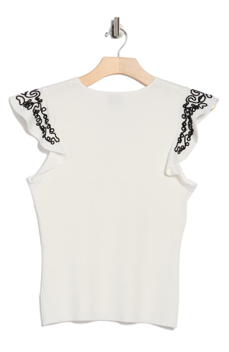 ELIE ELIE TAHARI V-Neck Ruffle Sleeve Top, Alternate, color, White Star/ Black