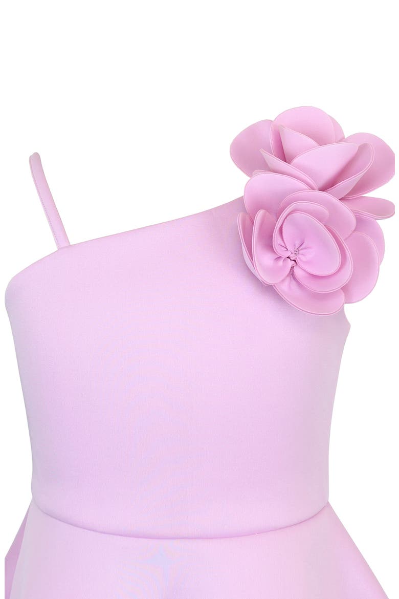 Kids' One-Shoulder 3D Flower Scuba Knit Dress, Alternate, color, ORCHID