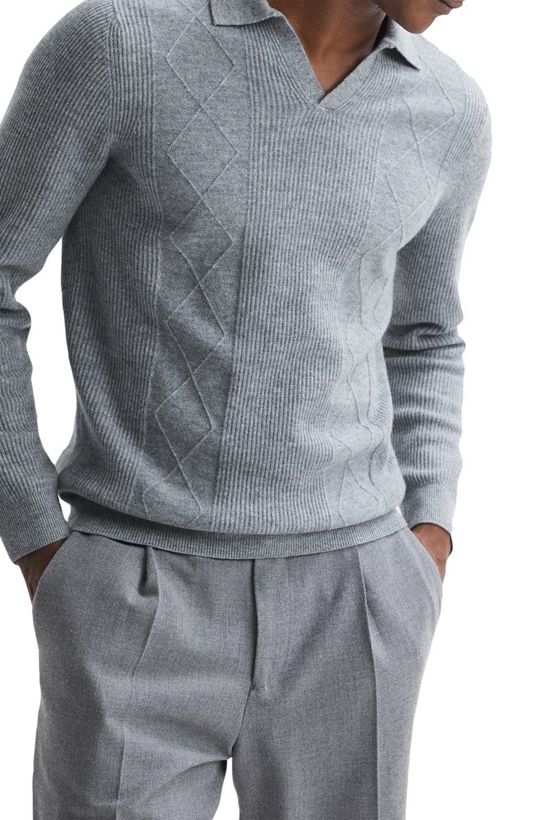 Reiss Malik Textured Wool Polo Sweater, Alternate, color, Soft Grey Melange
