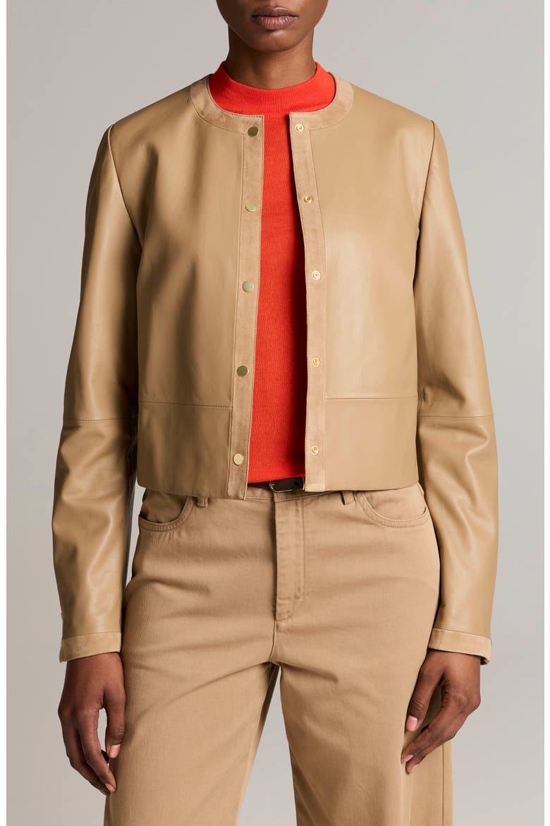 Cropped Leather Jacket, Main, color, CARMELLO