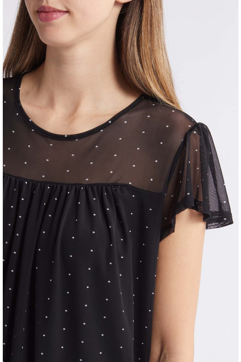 Polka Dot Sheer Yoke Mesh Top, Alternate, color, BLACK