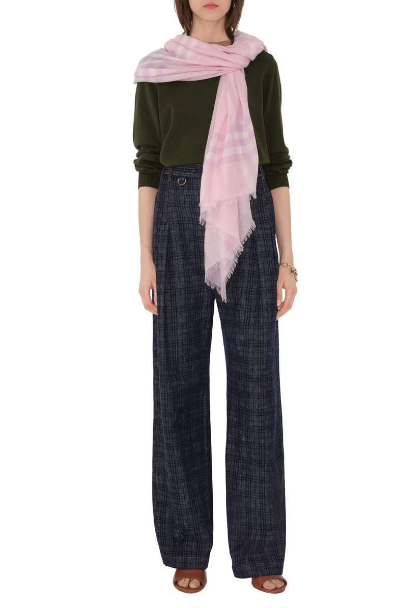Burberry Giant Check Lightweight Wool Scarf, Alternate, color, Fondant Pink