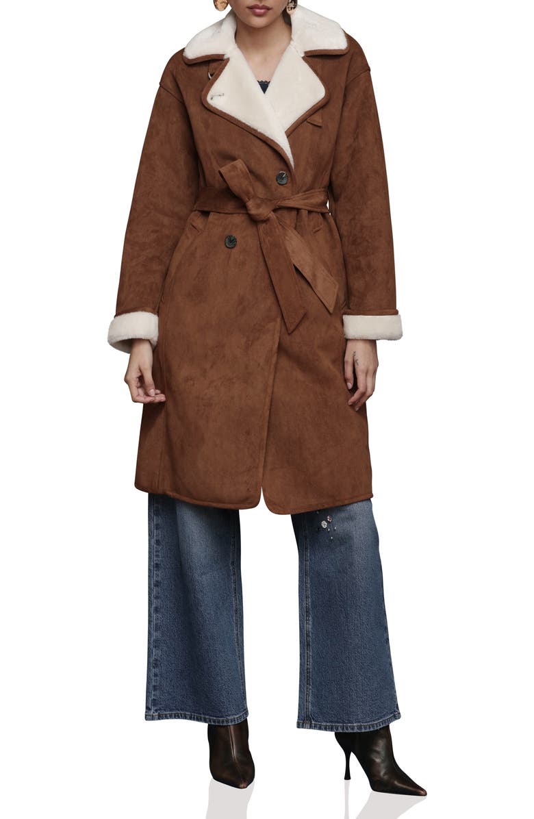 Avec Les Filles Double Breasted Faux Fur Belted Coat, Alternate, color, Camel