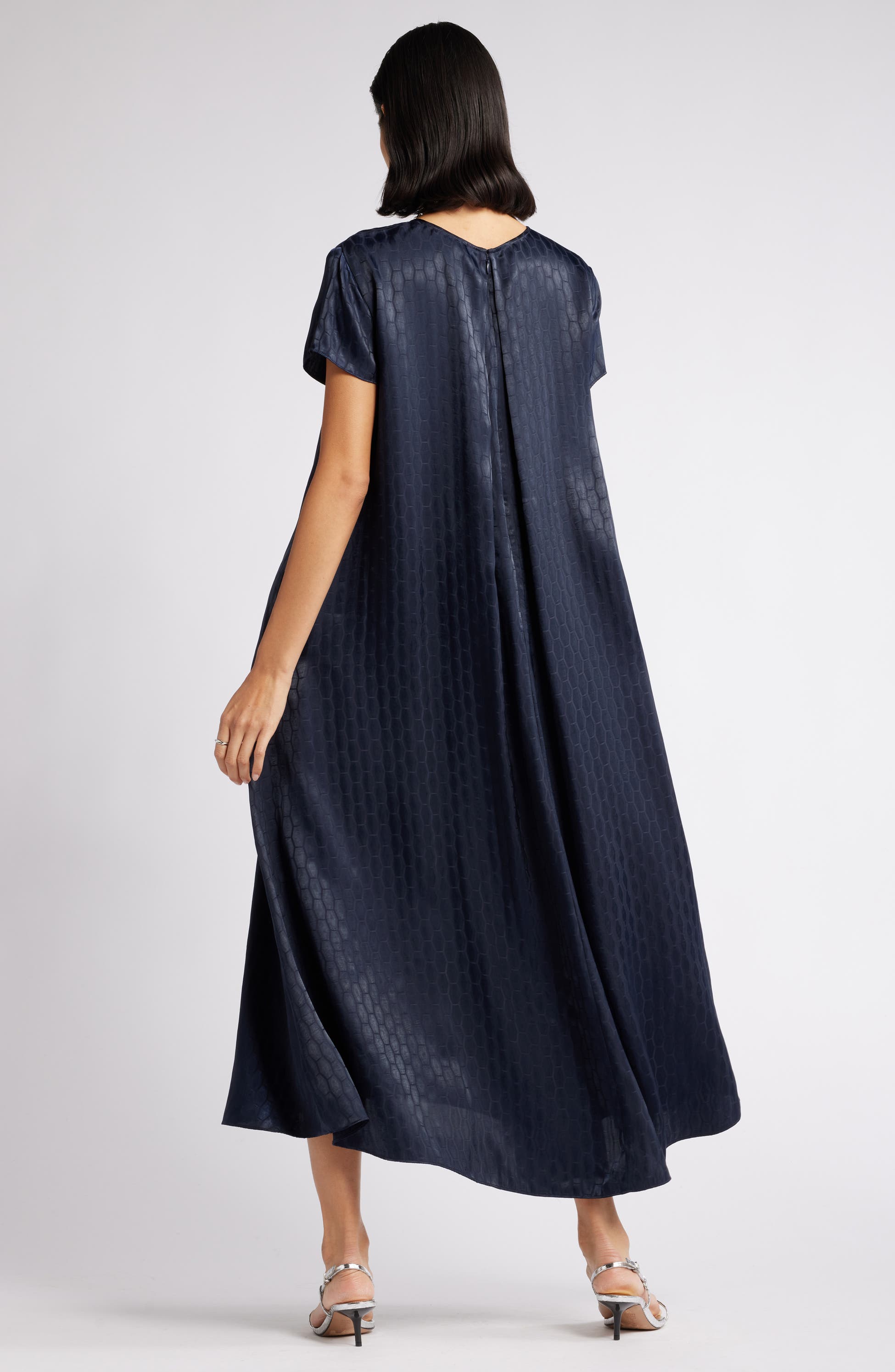 Jacquard Pleat Back Maxi Dress