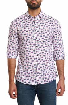 Jared Lang Trim Fit Palm Tree Cotton Button-Up Shirt