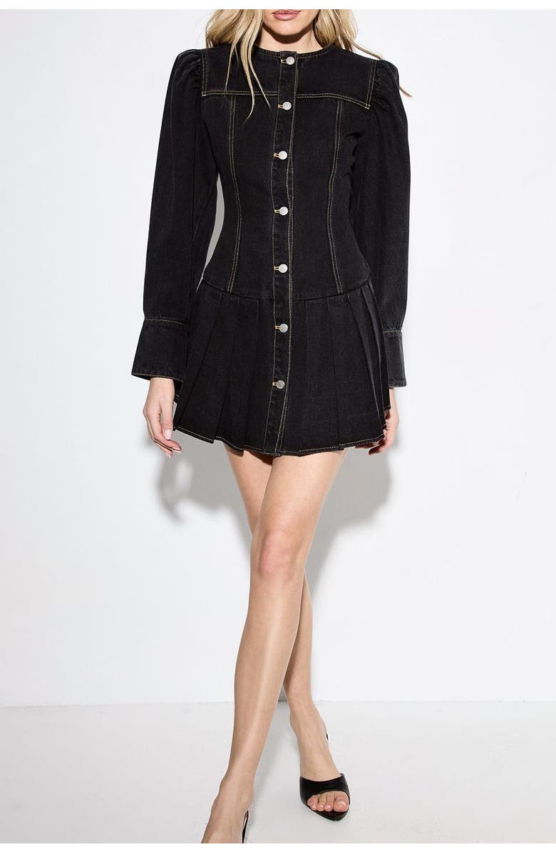 MissPap Premium Denim Balloon Sleeve Dress, Alternate, color, Washed Black